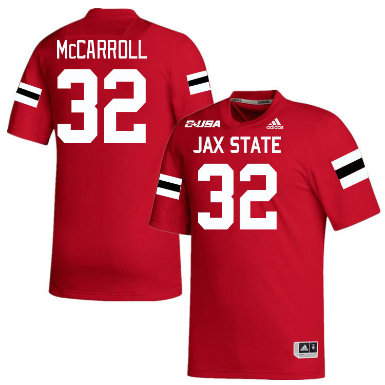 #32 Micah McCarroll Jacksonville State Gamecocks College Football Jerseys Stitched-Red